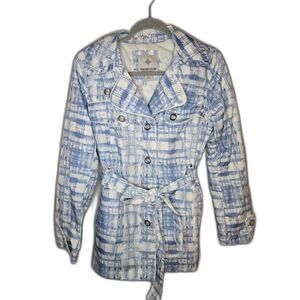 Weather Tamer Women's Blue and White Rain Trench Coat Size Small